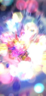 Vibrant abstract floral burst with colorful bokeh on mobile wallpaper.