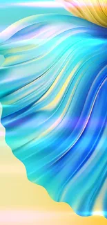 Abstract gradient wallpaper with blue and orange flower-like design.