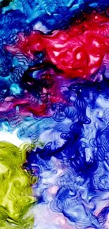 Vibrant abstract fluid art wallpaper with swirls of red, blue, green.