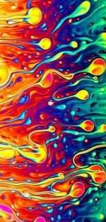 Vibrant abstract fluid art in green, orange, and yellow hues.