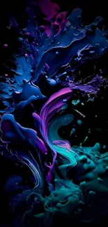 Vibrant abstract fluid art with swirling colors on black background.