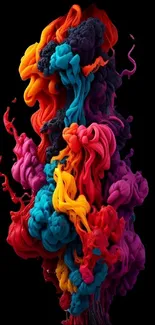 Vibrant abstract fluid art mobile wallpaper with multicolored design.