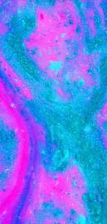 Vibrant pink and turquoise abstract fluid art wallpaper.