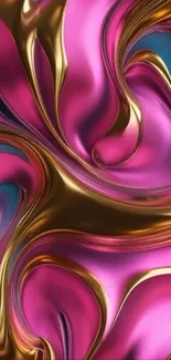 Vibrant abstract wallpaper with gold and pink swirls.