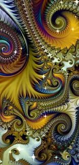 Vibrant fractal wallpaper with swirling patterns and rich colors.