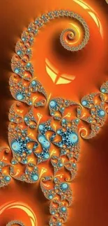 Vibrant abstract fractal art with orange spirals.