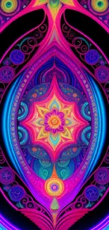 Abstract fractal wallpaper with vibrant neon colors and intricate patterns.