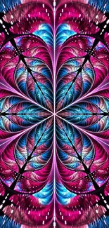 Vibrant abstract fractal art with pink and blue hues.