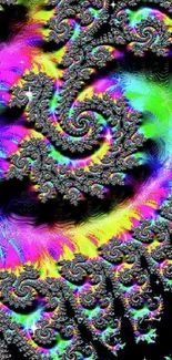 Vivid abstract fractal art with rainbow hues and intricate patterns.