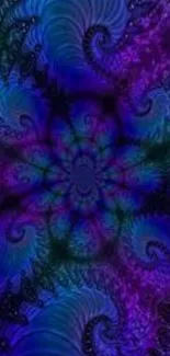 Colorful fractal art with blue and purple swirl patterns.