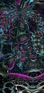 Vibrant abstract fractal wallpaper with purple accents and intricate patterns.