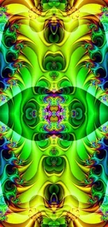 Vibrant green and gold abstract fractal design wallpaper.