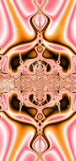 Vibrant pink and orange abstract fractal mobile wallpaper with intricate patterns.