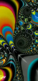 Vivid, colorful abstract fractal wallpaper with intricate patterns.