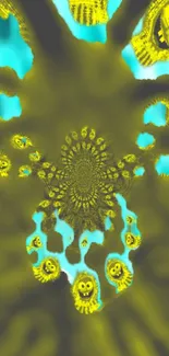 Abstract fractal wallpaper with vibrant yellow and blue hues for mobile display.