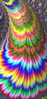 Vibrant abstract fractal wallpaper with rainbow swirl pattern.