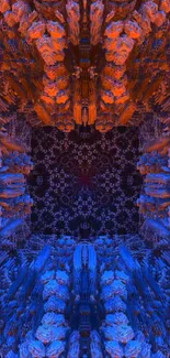 Colorful fractal design with vibrant blue and orange patterns.