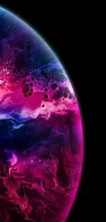 Vibrant abstract galaxy wallpaper with pink and dark blue hues.