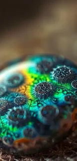 Vibrant abstract design with swirling colors resembling a gemstone.