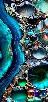 Gemstone-inspired abstract wallpaper in vibrant turquoise.