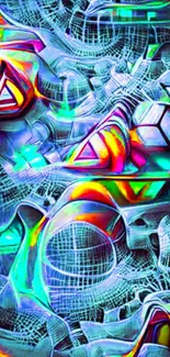 Vibrant abstract geometric mobile wallpaper with neon colors and dynamic patterns.