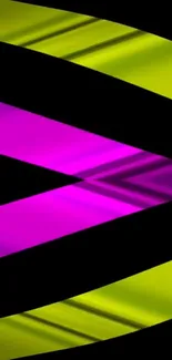 Vibrant abstract geometric wallpaper with lime and magenta on black.
