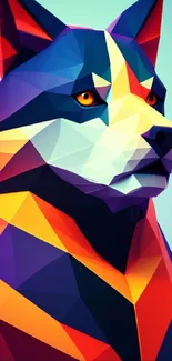 Vibrant geometric dog art with bold colors and abstract design.