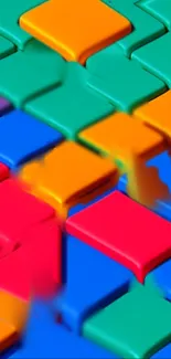 Vibrant abstract wallpaper with colorful 3D geometric blocks on a phone screen.