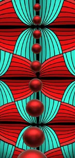 Vibrant abstract geometric wallpaper with red and teal symmetrical design.