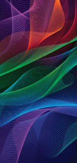 Vibrant abstract gradient wallpaper with colorful waves on dark background.