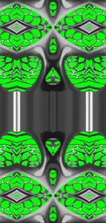 Vibrant abstract geometric pattern wallpaper with green elements.