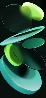 Abstract green wallpaper with floating discs, perfect for a modern look.