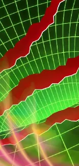 Abstract red and green grid pattern wallpaper.