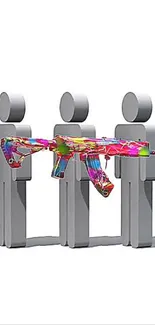 Abstract colorful gun design on minimalist background.