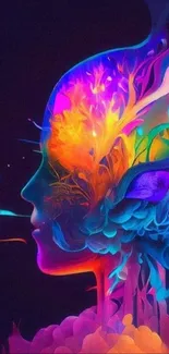 Vibrant abstract art of a head with colorful designs.