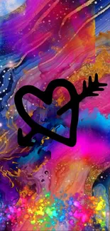 Colorful abstract heart on cosmic background.