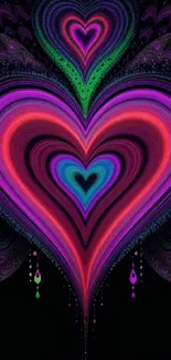 Colorful abstract heart wallpaper with vibrant designs for mobile phones.