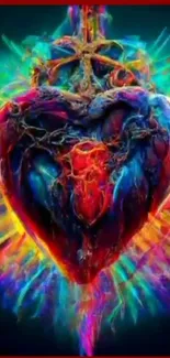 Colorful abstract heart wallpaper with vibrant neon hues.