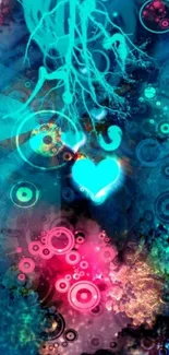 Abstract mobile wallpaper with vibrant heart design.