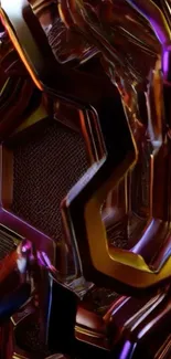 Colorful metallic hexagon pattern wallpaper.