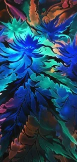 Vibrant abstract leaves with blue hues.