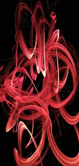 Abstract red light swirl on black background.