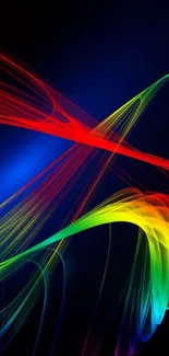 Vibrant abstract wallpaper with colorful light swirls on a dark background.