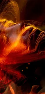 Vibrant abstract wallpaper with dynamic red and orange light waves.