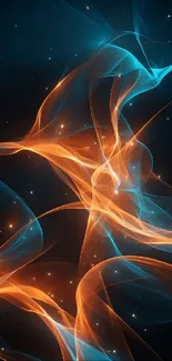 Abstract mobile wallpaper with blue and orange swirling light waves.