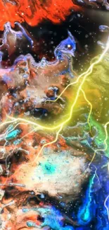 Vibrant abstract wallpaper with colorful lightning streaks.