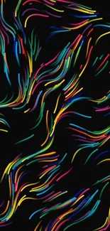 Vibrant abstract mobile wallpaper with colorful neon lines.