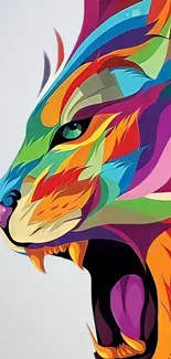 Vibrant abstract art of a lion with vivid colors on mobile wallpaper.