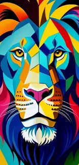 Colorful abstract lion art wallpaper with vibrant hues.