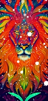 Vibrant abstract lion artwork in orange hues.